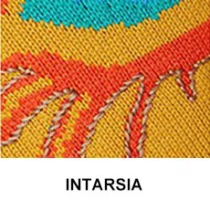 Paikallisia värialueita ja yksityiskohtia intarsianäytteessä